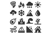 Natural Disaster Icons Set on White
