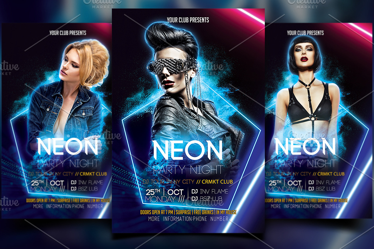 Neon Flyer Template in Flyer Templates - product preview 8