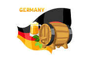 Illustration of beer and barrel on