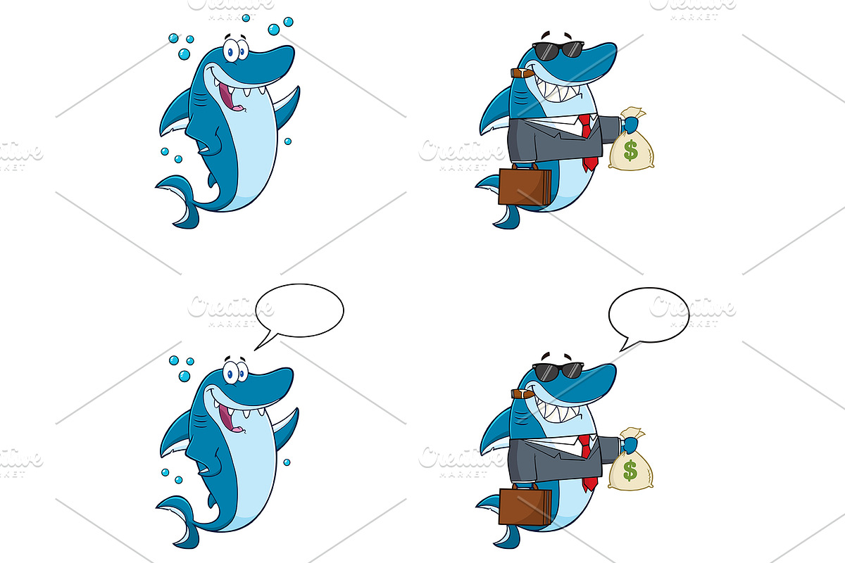 Cartoon Blue Shark . Collection 9 in Illustrations - product preview 8