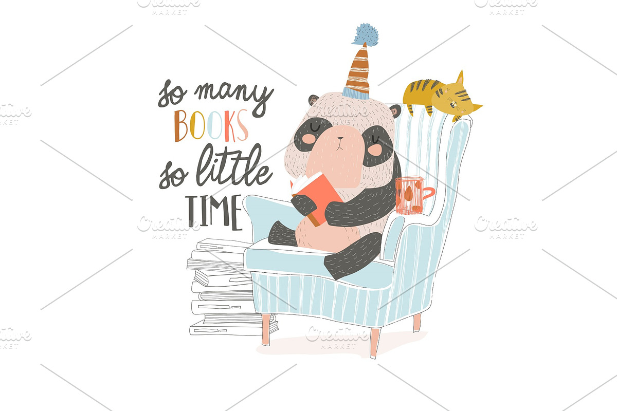 Cute panda sitting in armchair and in Illustrations - product preview 8