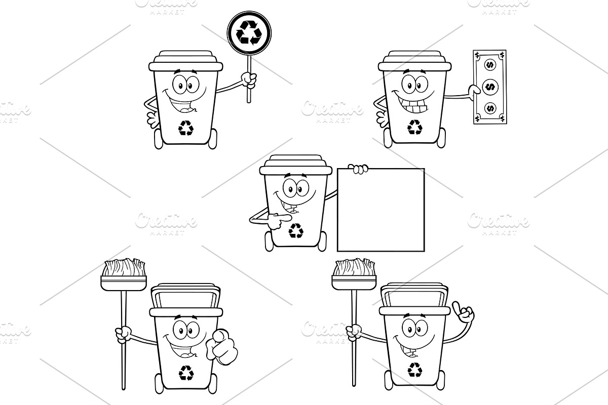 Black And White Recycle Bin in Illustrations - product preview 8