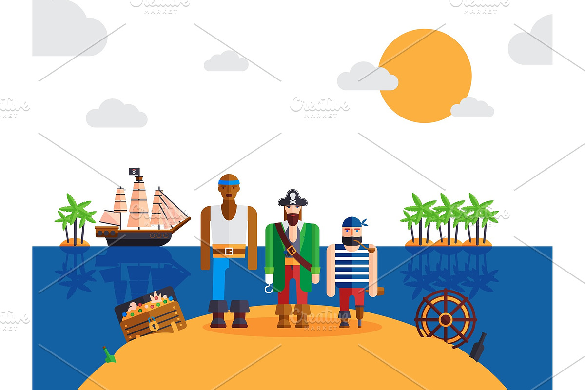 Pirates on desert island, vector in Illustrations - product preview 8