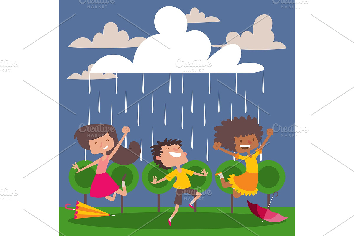 Children enjoy the rain, vector in Illustrations - product preview 8