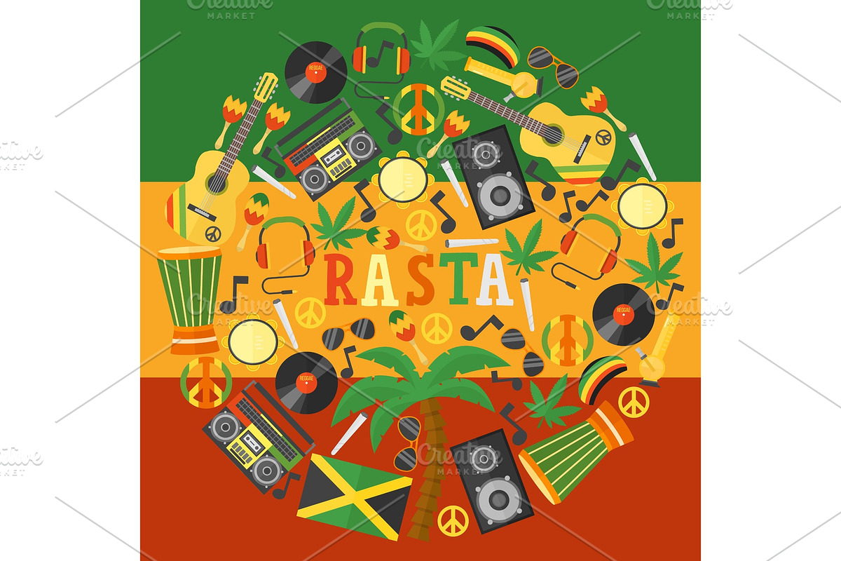 Jamaica rastafarian icons in round in Illustrations - product preview 8