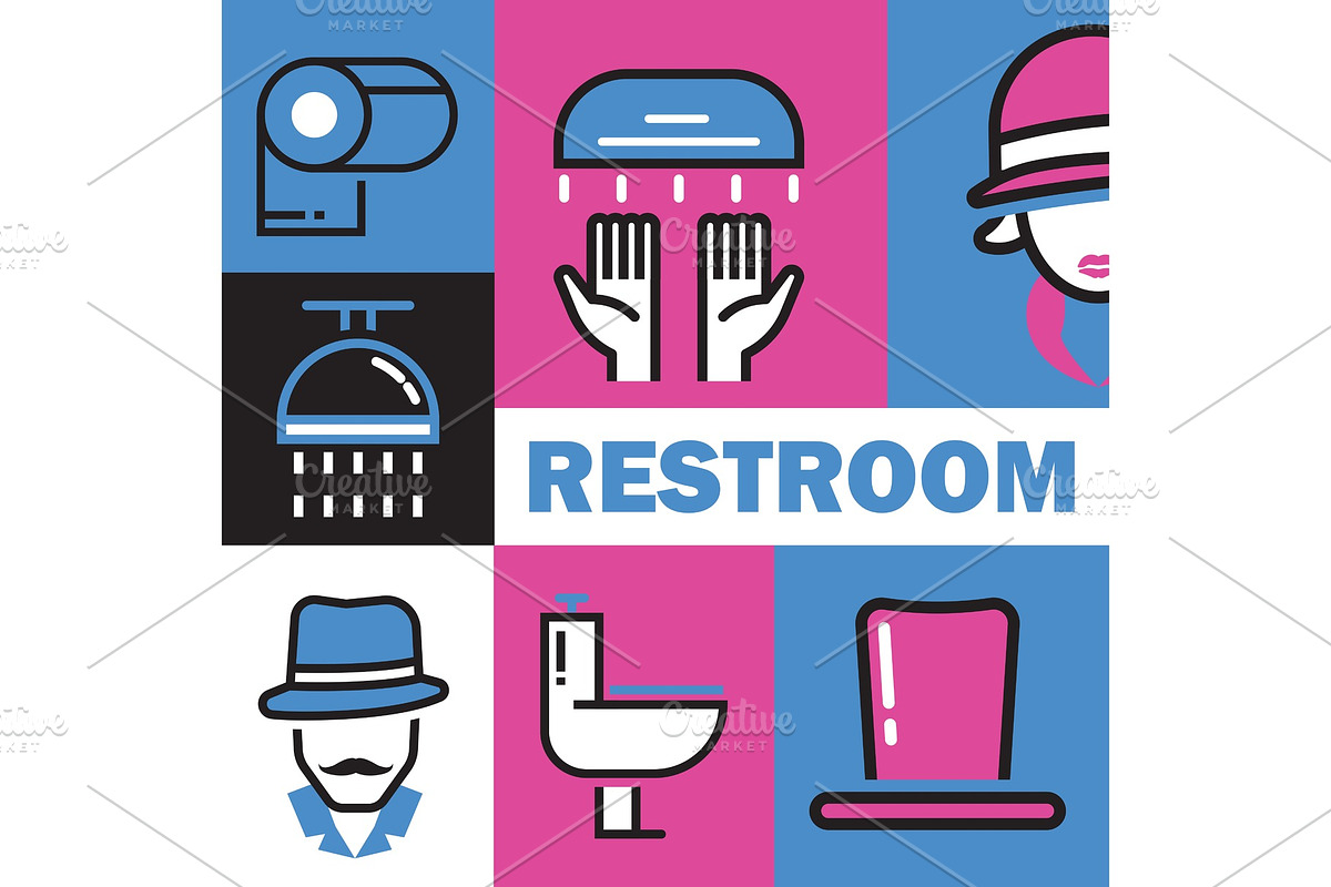 Restroom colorful collage of line in Illustrations - product preview 8