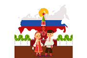 Russian boy and girl in traditional