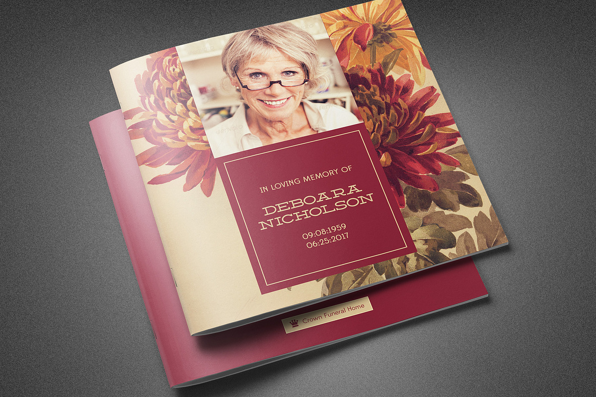 Burgundy Floral Funeral Program in Brochure Templates - product preview 8