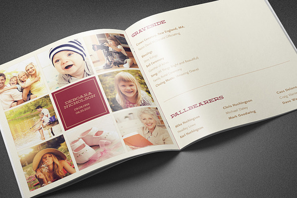 Burgundy Floral Funeral Program in Brochure Templates - product preview 3