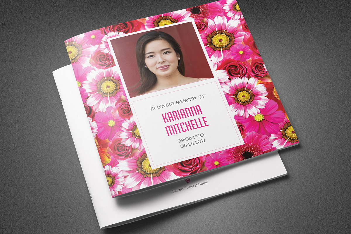 Flower Bud Funeral Program Template in Brochure Templates - product preview 8
