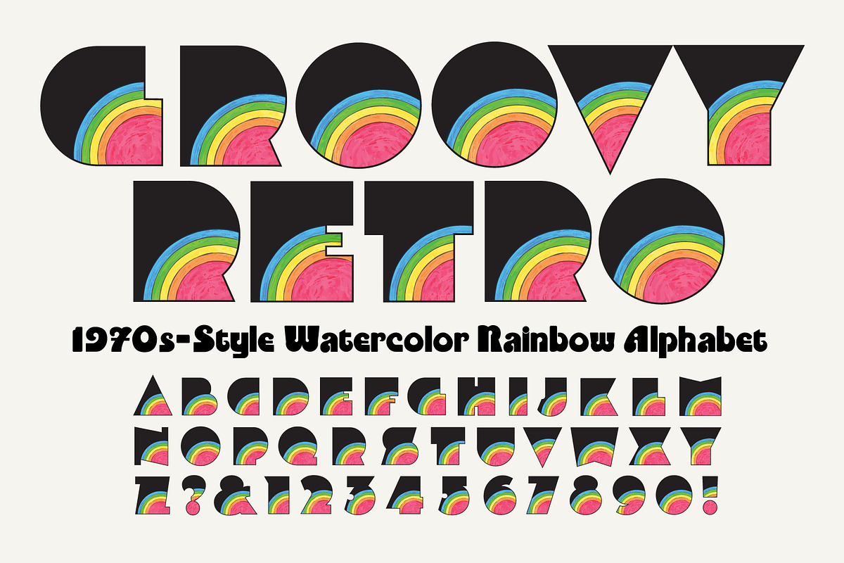 Groovy Watercolor Rainbow Alphabet in Objects - product preview 8