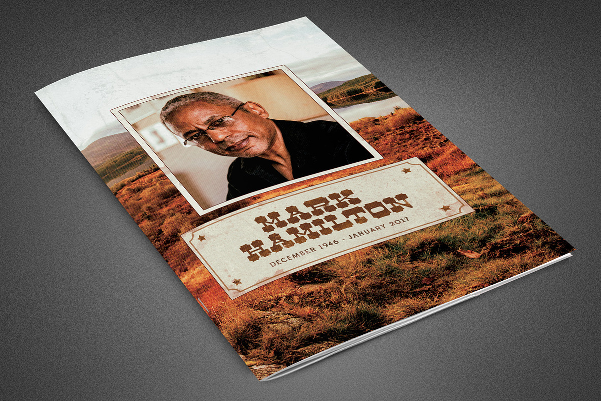 Countryside Funeral Program Template in Brochure Templates - product preview 8