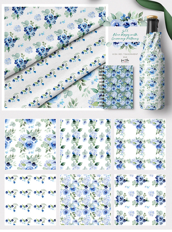 Blue Roses with Greenery in Illustrations - product preview 3
