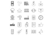 Bank clerk icons set, outline style