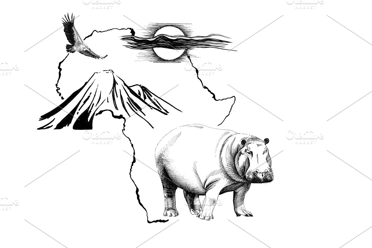 Hippo on Africa map background with in Illustrations - product preview 8