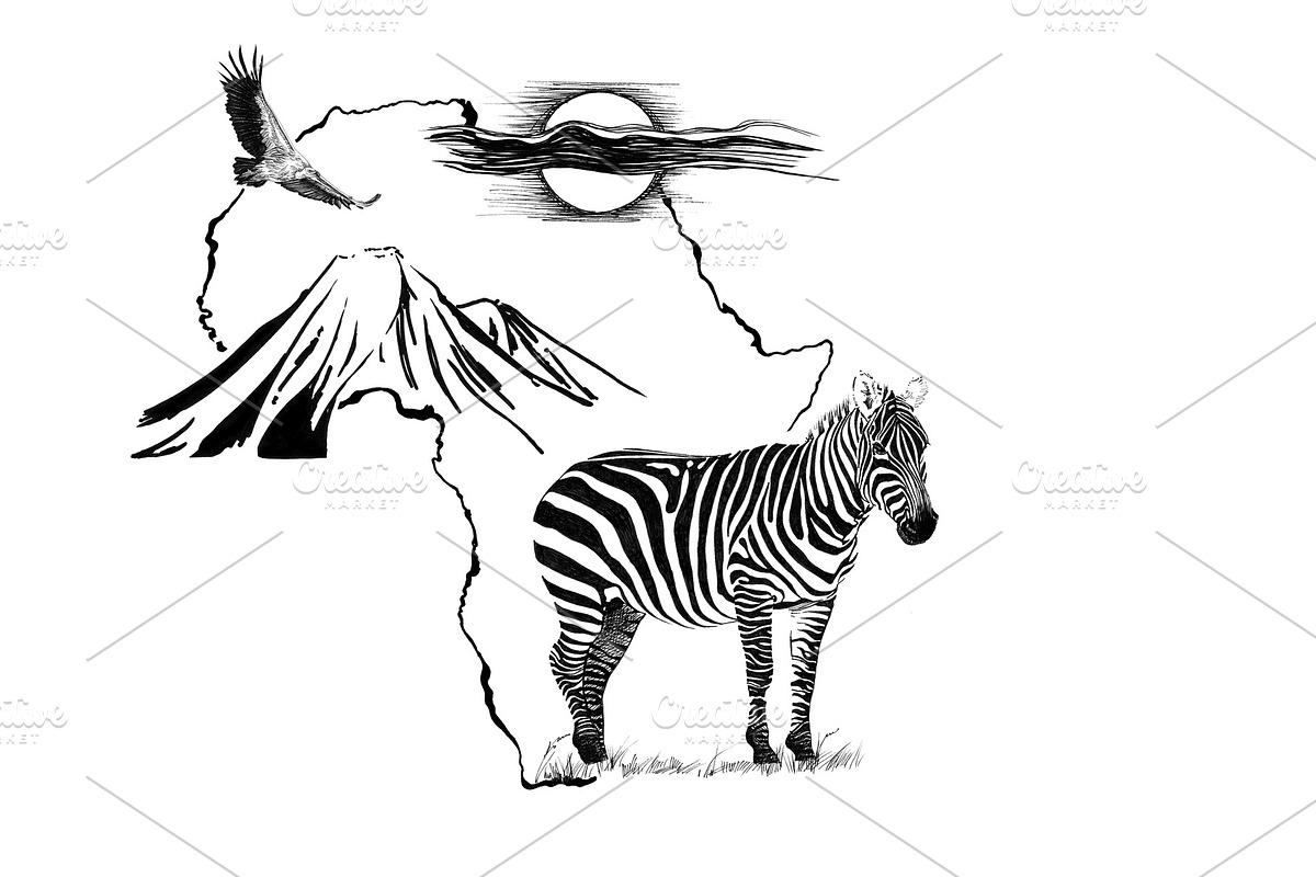 Zebra on Africa map background with in Illustrations - product preview 8