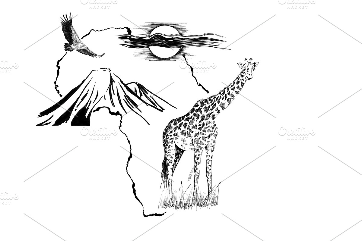 Giraffe on Africa map background wit in Illustrations - product preview 8