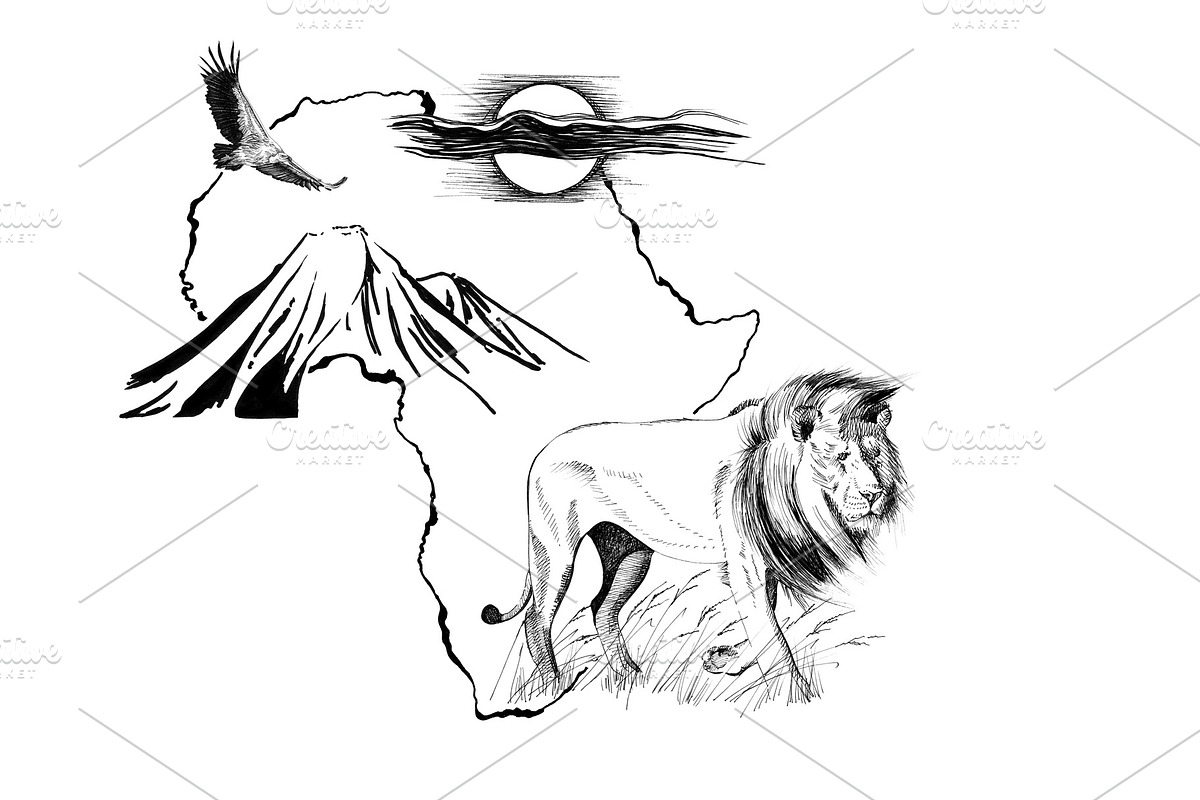 Lion on Africa map background with K in Illustrations - product preview 8