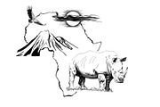 Rhino on Africa map background with