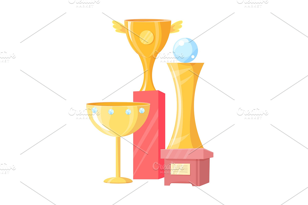 Three Golden Cups Isolated on White in Illustrations - product preview 8