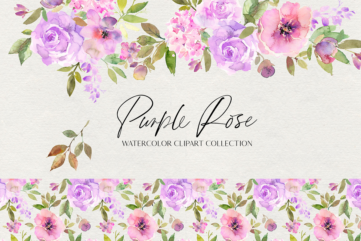 Purple Rose Watercolor Flowers PNG in Illustrations - product preview 8