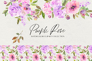 Purple Rose Watercolor Flowers PNG