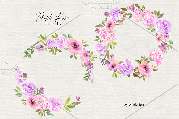 Purple Rose Watercolor Flowers PNG in Illustrations - product preview 2