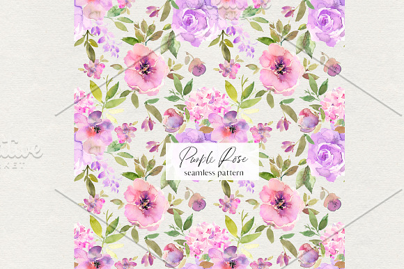 Purple Rose Watercolor Flowers PNG in Illustrations - product preview 3