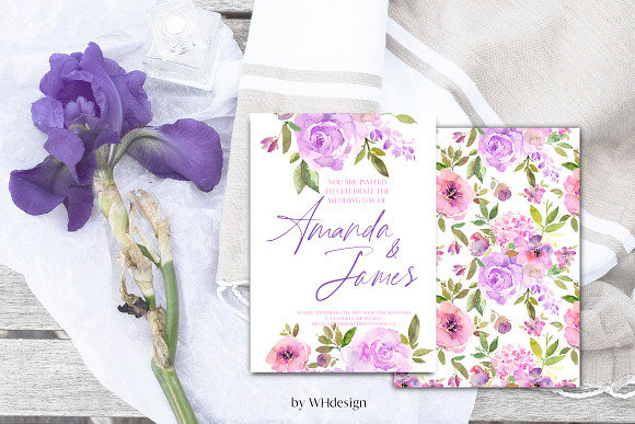Purple Rose Watercolor Flowers PNG in Illustrations - product preview 5
