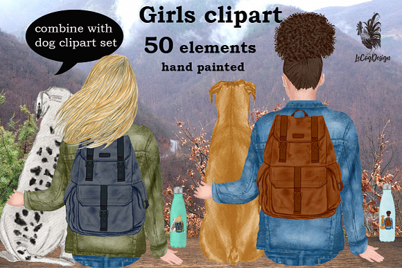 Girls clipart, Best Friend Clipart in Illustrations - product preview 1