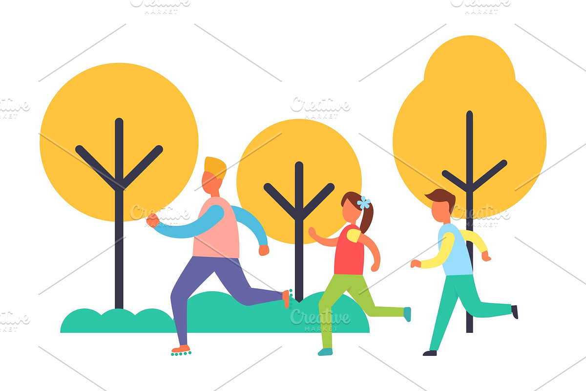 People Running in Park Set, Vector in Illustrations - product preview 8