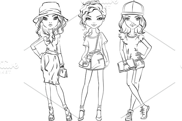 Vector SET of cute fashionable girls