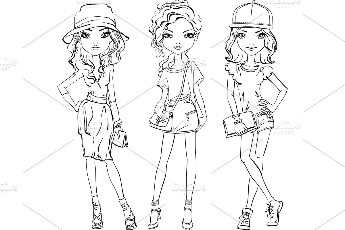 Vector SET of cute fashionable girls in Illustrations - product preview 8