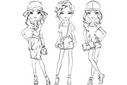 Vector SET of cute fashionable girls