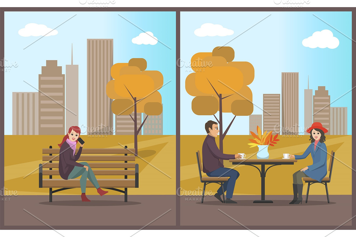 Cafe with Table and Customers Couple in Illustrations - product preview 8