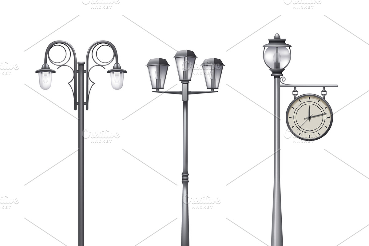 Lamp post old style set in Illustrations - product preview 8