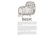Wooden Beer Barrel Monochrome Sketch