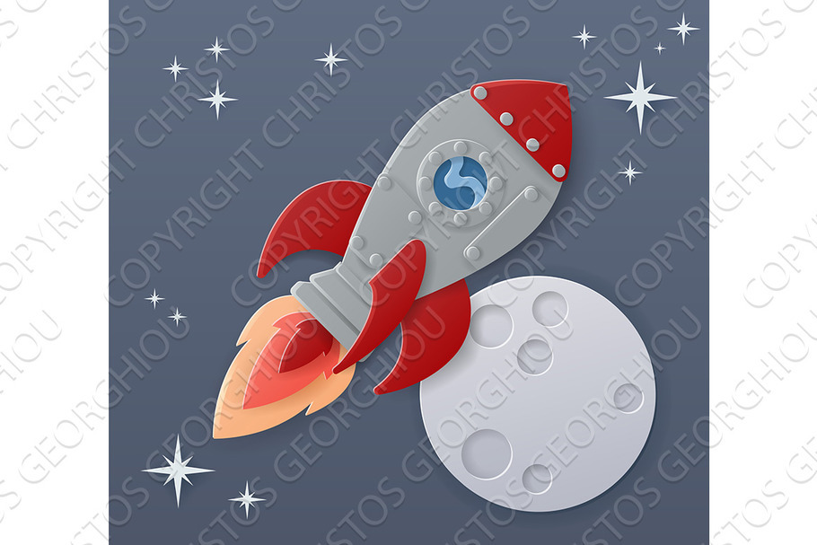 Space Rocket Ship Cartoon Paper in Illustrations - product preview 8