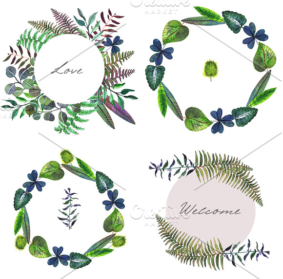 Botanical watercolor leaves set in Illustrations - product preview 6