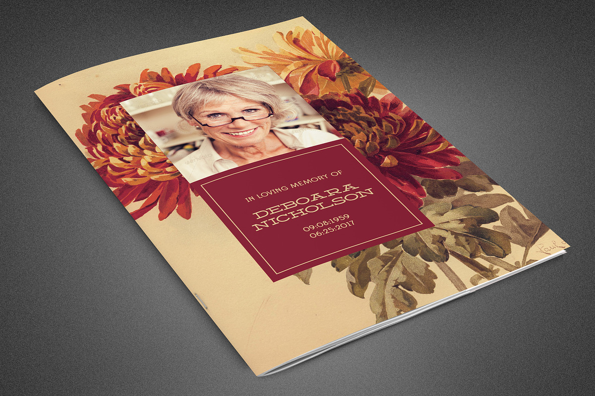 Burgundy Funeral Program Template in Brochure Templates - product preview 8