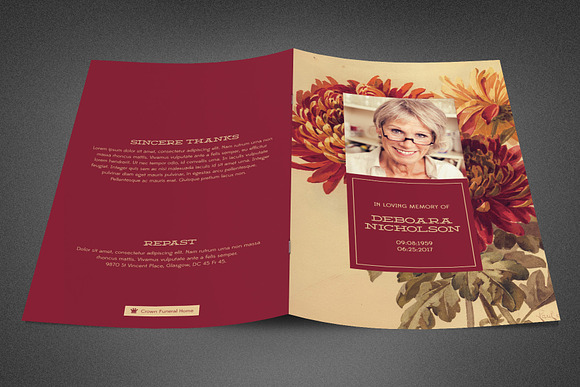 Burgundy Funeral Program Template in Brochure Templates - product preview 4