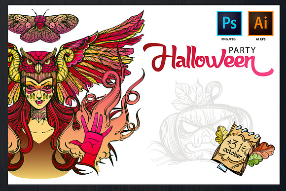 Halloween Party. Color Set in Illustrations - product preview 4