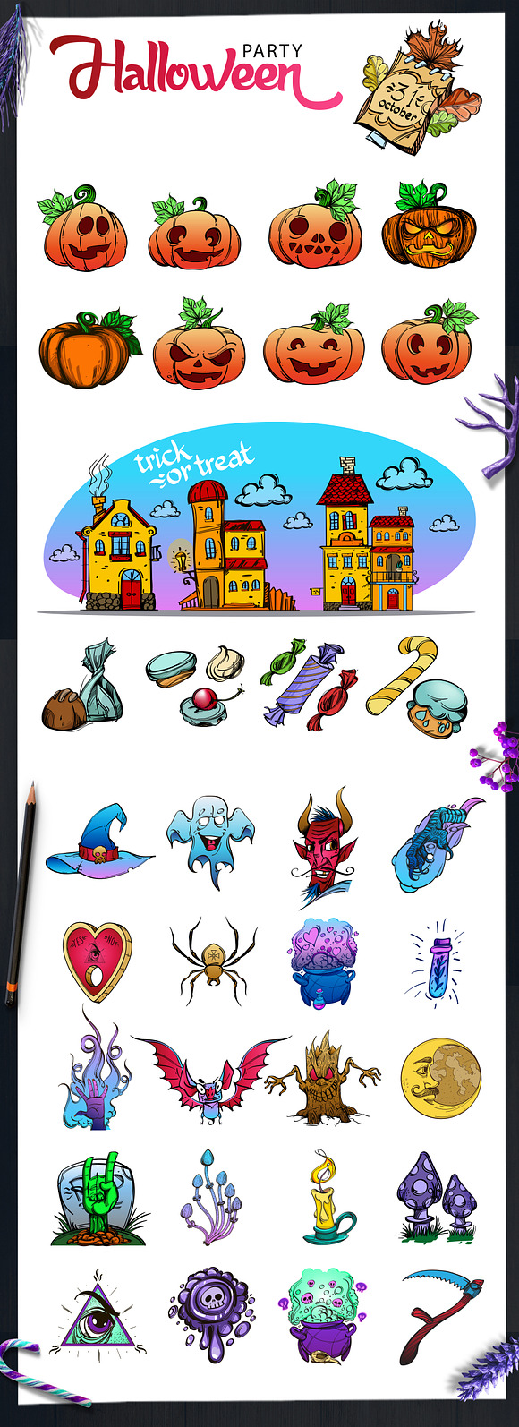 Halloween Party. Color Set in Illustrations - product preview 5