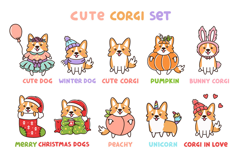 Cute Corgi Dog Set