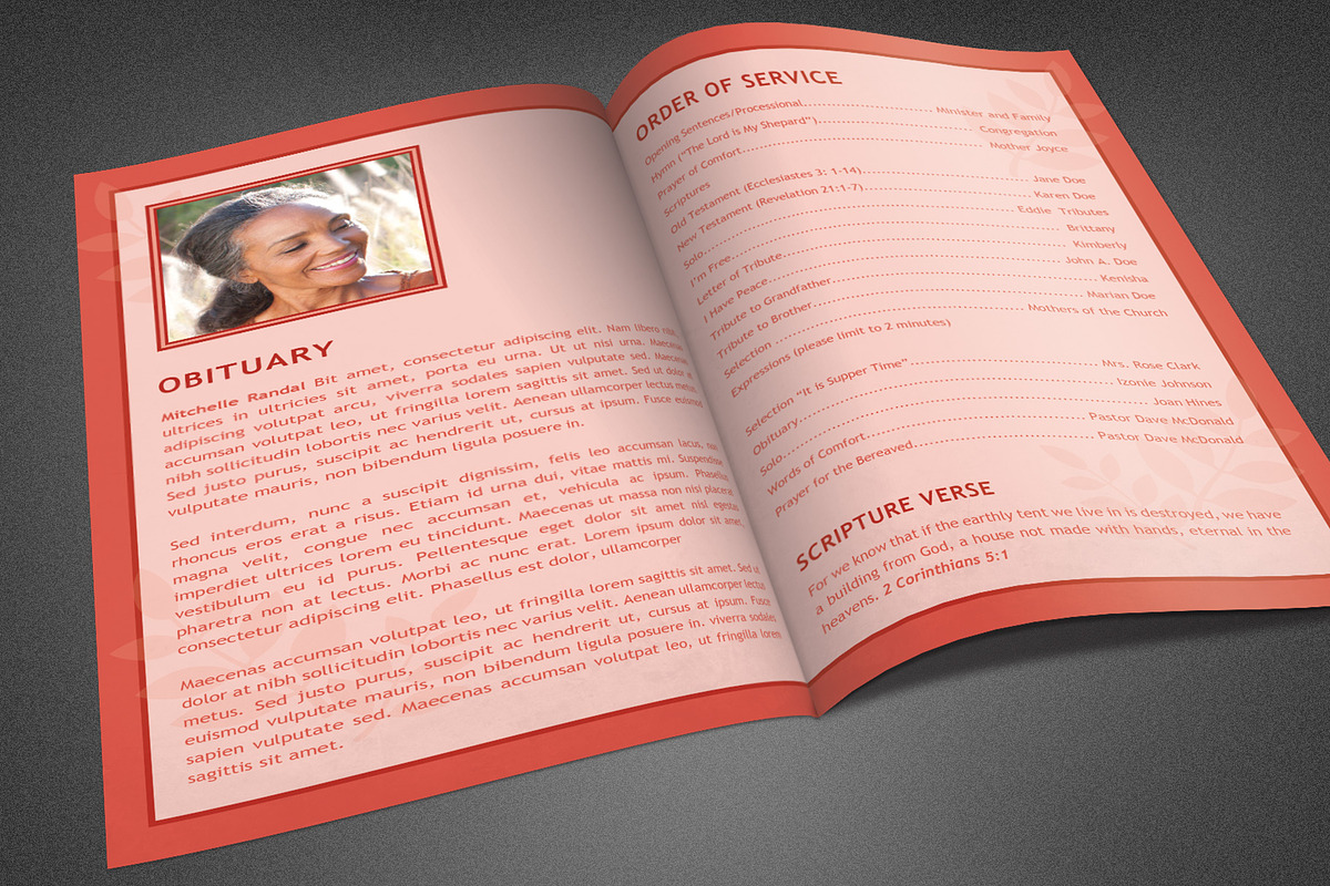 Peach Echo Funeral Program Template in Brochure Templates - product preview 8