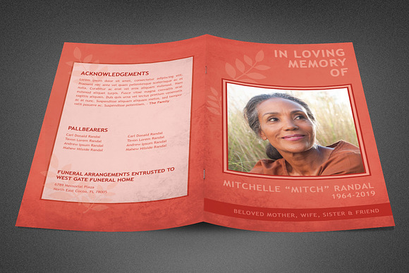 Peach Echo Funeral Program Template in Brochure Templates - product preview 1