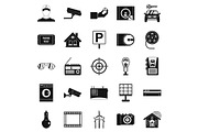 Surveillance cameras icons set