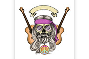 Hippie skull with hair