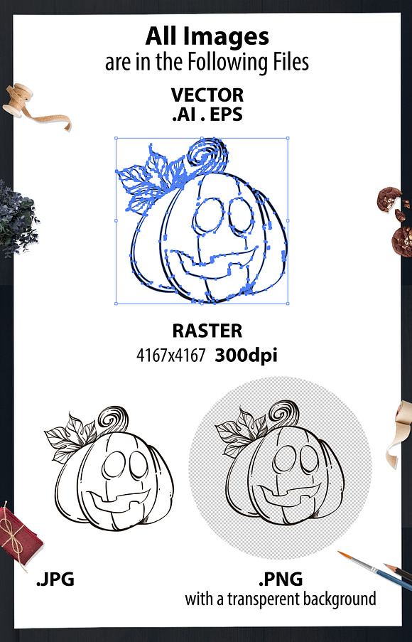 Halloween Party. Outline Set in Illustrations - product preview 6