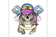 Hippie skull with hair 2